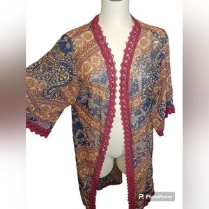 Lularoe Chloe Long Boho Kimono Paisley Lace Cover Up Size Small